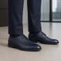 Pantofi Derby bărbați bleumarin din piele naturală cu perforații ROME177BL